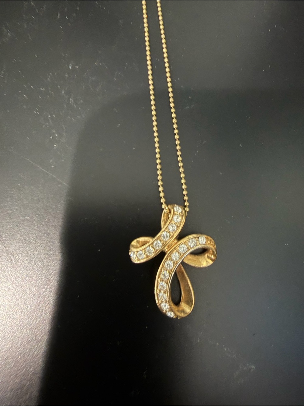Lia Sophia Gold Ribbon Crystal Pendant Necklace